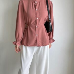 Anna Ribbon Blouse Plain Casual